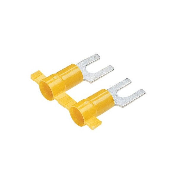 Fork Terminal, #6 Stud Size, 10 AWG, 600 V, Vinyl Insulated, Yellow, Crimp Termination Only